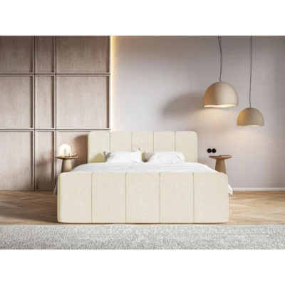 Selsey Boxspringbett CLOUDY II in Creme, Liegefläche 140x200 cm – mit Bettkasten, Bonellfederkern
